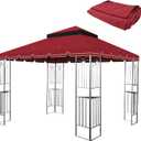10x10 Ft Outdoor Patio Gazebo Replacement Canopy - Double Tiered Roof Top Cover with Great Wall Border - UV Protection & Water-Repellent Fabric - Fits 10x10 Gazebo Frame, Red (Frame Not Included)