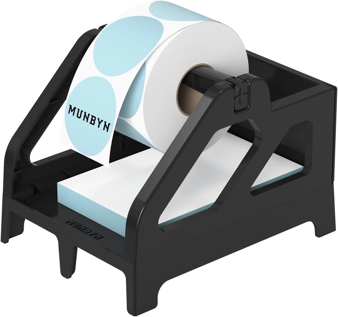 MUNBYN Label Holder for Rolls and Fan-Fold Labels, Thermal Sticker Roll Holder for Desktop Thermal Printer Shipping Supplies Industrial Paper, Black (Black)