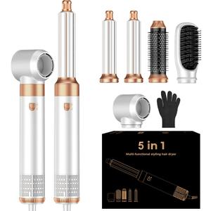 5 in 1 Blow Dryer Brush Set,Hot Air Styler Negative Ion Air Curling Wrap Air Curler, Round Brush Blow Dryer Curling Iron Hair Styling Tools Gift for Dry,Volumize, Straight,Curl,100-120V