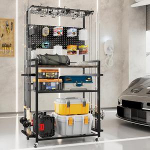 SOYEEZE Fishing Rod Holders for Garage,Fishing Gear Holder for Fishing Rod Tackle Box StorageFishing Pole Holders Reel Rack (1-Upgrade, Black)