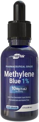 Methylene Blue 1% Solution – USP Grade, 99% Pure – Pharmaceutical Grade – Lab-Tested, Ultra Pure Electrolytic Liquid – 2 fl oz Glass Dropper Bottle – Formaldehyde-Free, Non-GMO 06/27