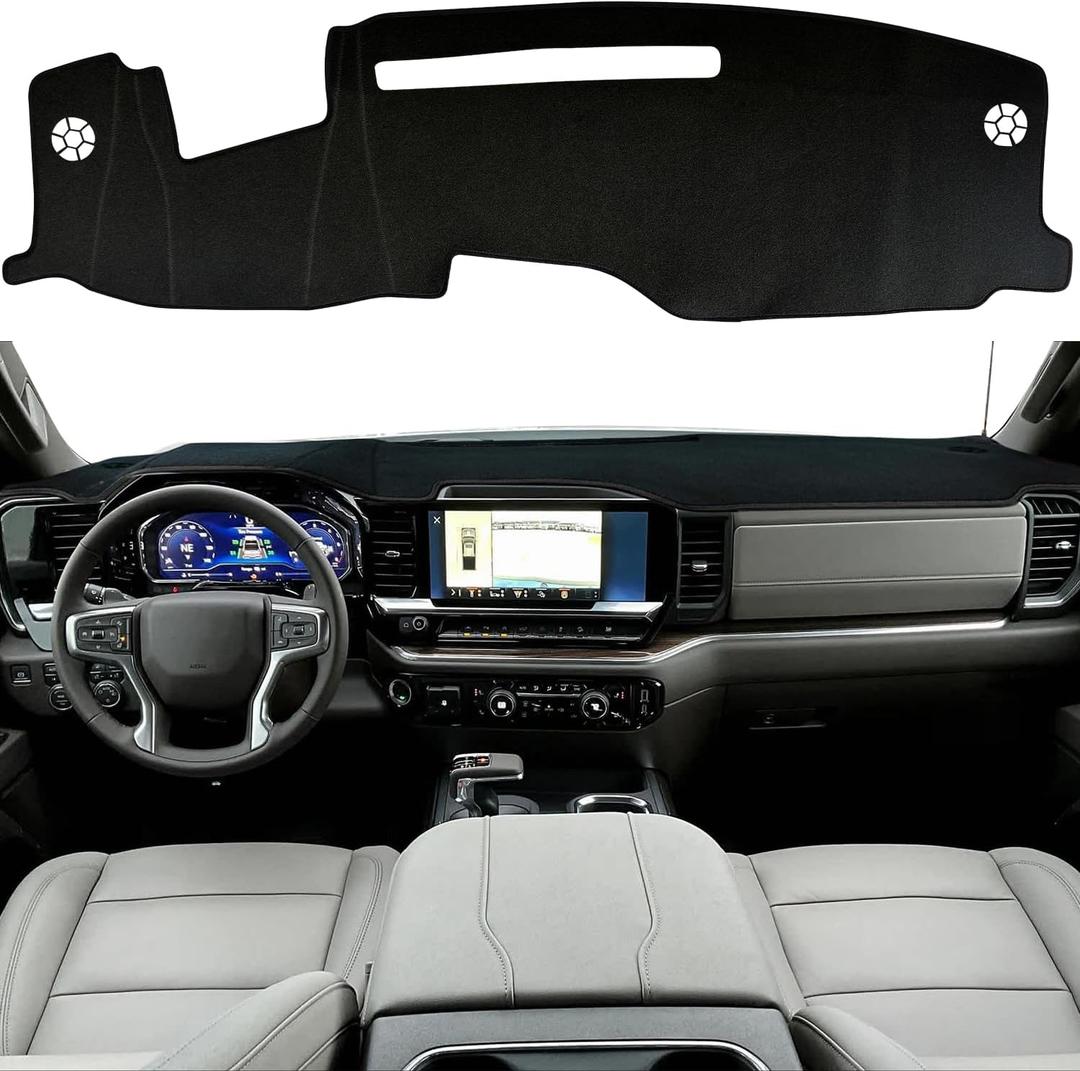 Dash Cover Mat for Chevy Silverado/GMC Sierra 1500 Accessories 2022-2025 2026, Non-Slip Dashboard Decorative Interior & UV Protection for 2024-2026 Silverado/Sierra 2500HD 3500HD (Black Trim)