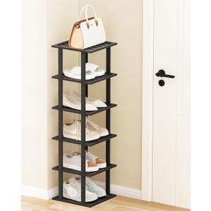 6-Tier Free Standing Shoe Racks, Bamboo Wood Shoe Rack for Entryway & Closet, Beautiful | Natural | Functional | Sturdy Shoe Rack Small Shoe Shelf for Small Spaces and Narrow Spaces Black
