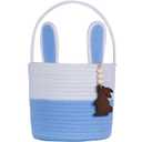 Easter Basket, Empty Easter Baskets for Kids Boys Girls with Bunny Tag Egg Basket Eater Gifts Basket Toddler Teens Babys First Easter Basket with Handle Blue White