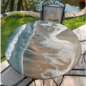 Elastic Tablecloth for Round Tables, 42"-46" Sea Round Table Cloths with Waterproof, Fitted Tablecloth for Outdoor,Dining, Kitchen, 48"