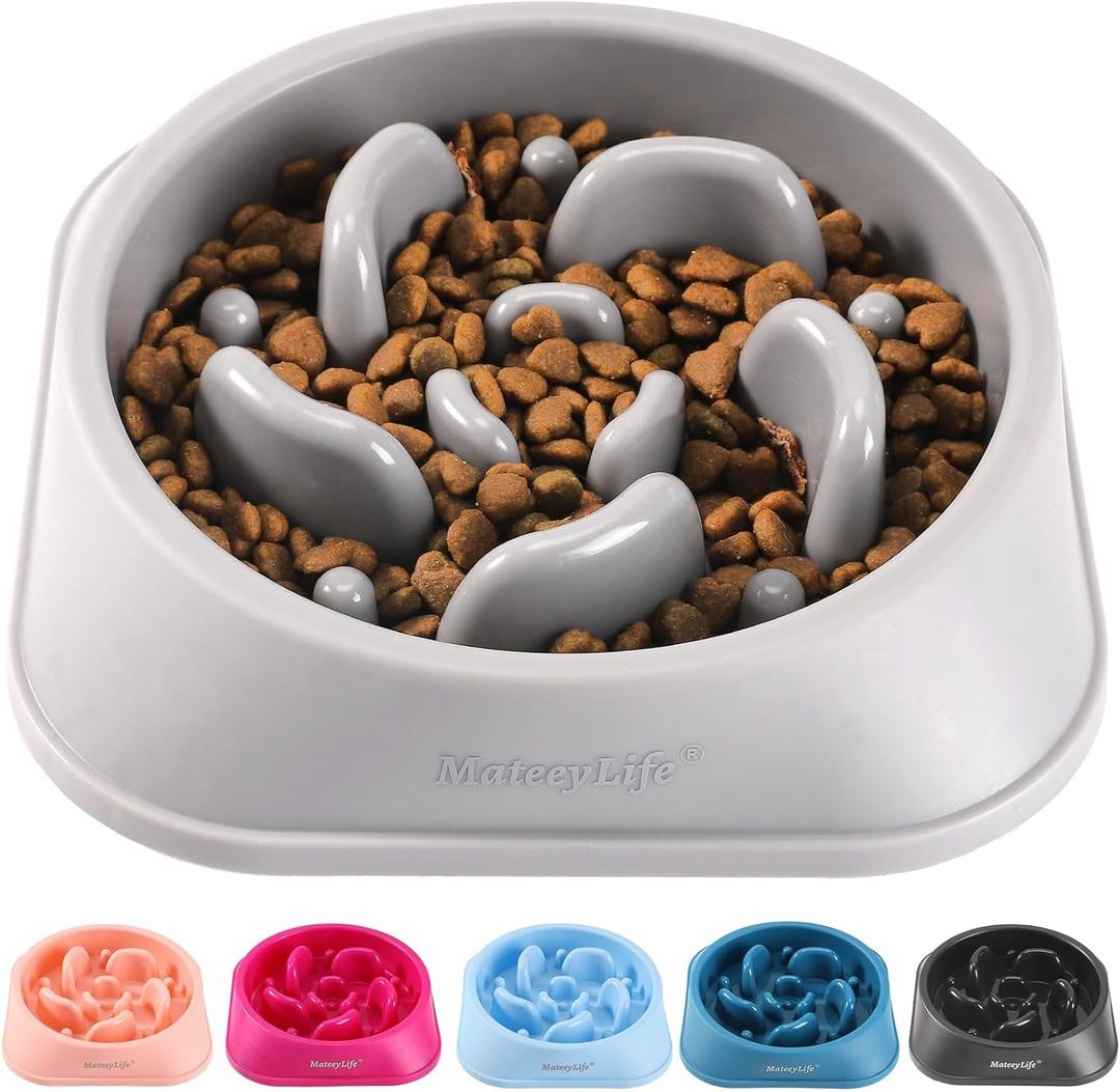 MateeyLife Slow Feeder Dog Bowls, Anti-Choking Puzzle Dog Food Bowls, Anti-Slip Interactive Feeding Slow Down Eating, Bloat Stop Maze Dishes for Medium Large Breeds Gray