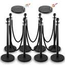 Stanchions with Velvet Ropes Set, 5 ft Velvet Ropes and Posts, Stainless Steel Barriers for Crowd Control Barriers, Party Supplies, Exhibition (Black-8pcs)