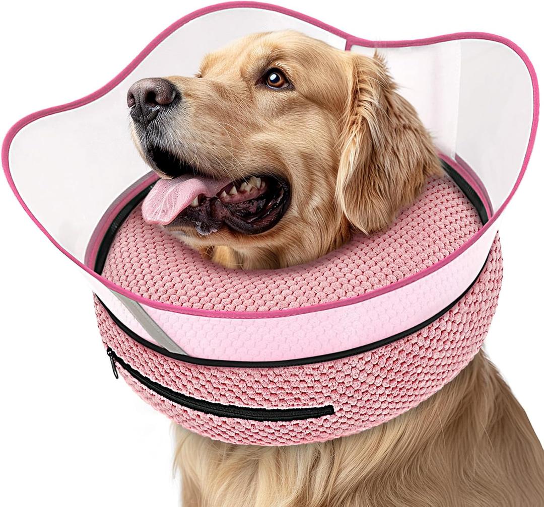 Supet Raised Inflatable Dog Cone Alternative Collars for After Surgery, Dog Donut Collar After Surgery, Soft Pet Cone for Dogs to Stop Licking (M(Neck 9"-12.5"), Pink)