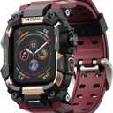 ULTIMAL Rugged Case with Band for Apple Watch 44mm, Compatible with Apple Watch Series SE/ SE 2nd Generation/ 6/ 5/ 4, Military Grade Shockproof Bumper Cover for iWatch Tactical Band Men (44mm, Red)