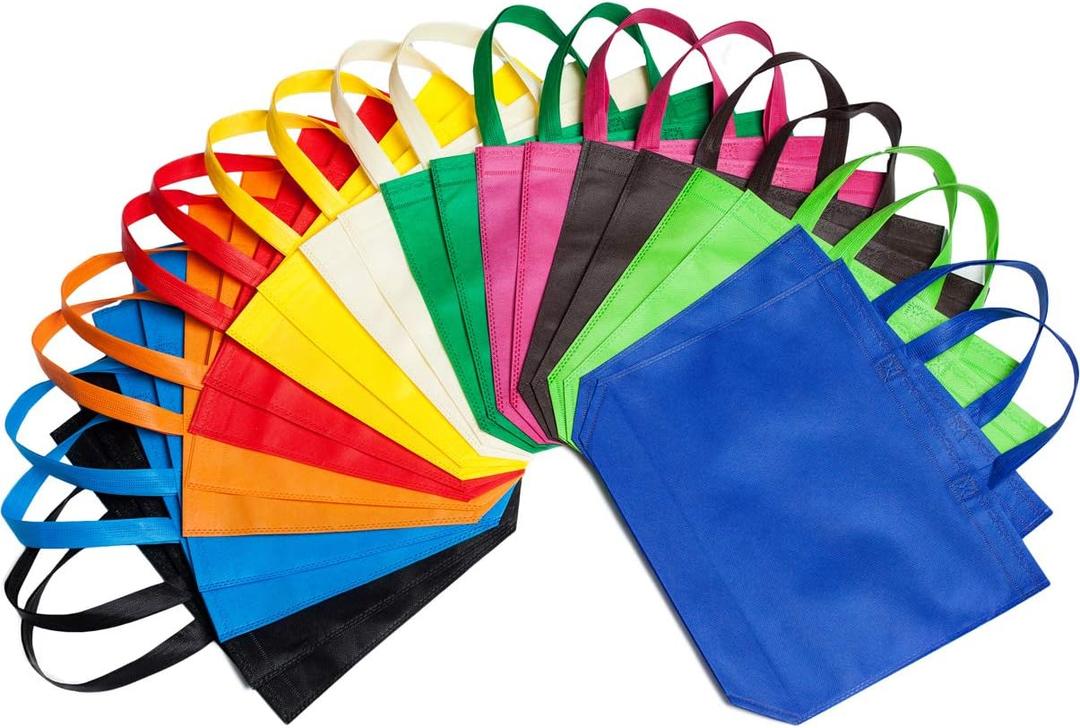 Reusable Gift Bag With Handles 22 Pcs Large Tote Bags Bulk 11 Colors for Shopping Groceries Birthday Party Favor Snacks DIY Painting Halloween Christmas Gift, 15 Inch 13 Inch