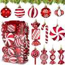 Roberly 48 Pcs Christmas Candy Cane Lollipop Ornaments, Red & White Christmas Tree Decorations Set Shatterproof Hanging Ball Pendants for Xmas Tree Candy Land Themed Party Supplies Holiday Home Decor