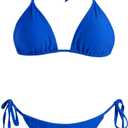 VOLAFA Women's Triangle Bikini Set String Swimsuit Print Tie Smocked Ruched Two Piece Bathing Suit (4, Royal Blue)
