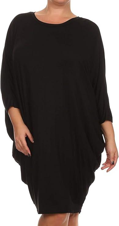 Women's Plus Size Solid Loose Fit 3/4 Dolman Sleeve Casual Midi Dress,XXL