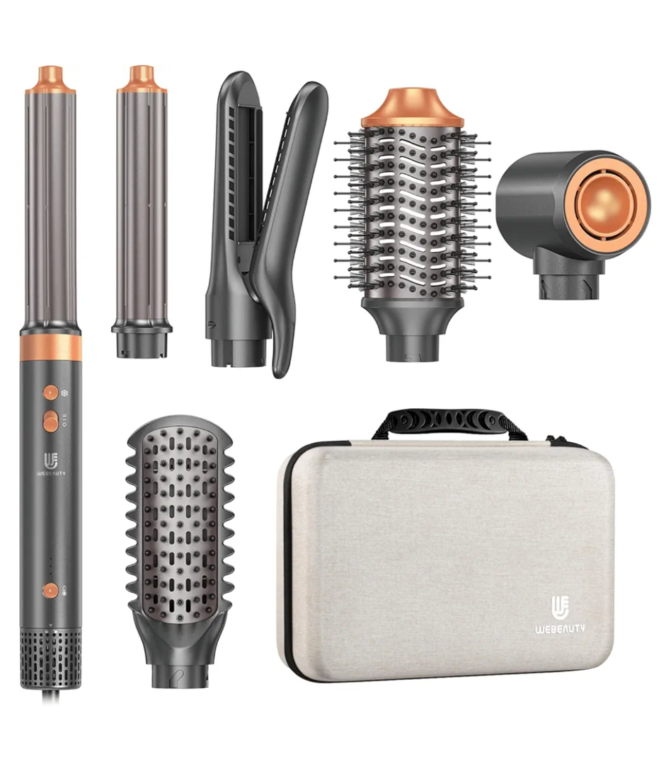 Hair Dryer Brush Air Styler: Dual Voltage 7 in 1 Ionic Multi Styling Tools with Hot Air Straightener, Auto Wrap Curlers, Frizz-Free Volumizer, Fast Blow Drying Curling Straightening and Smoothing