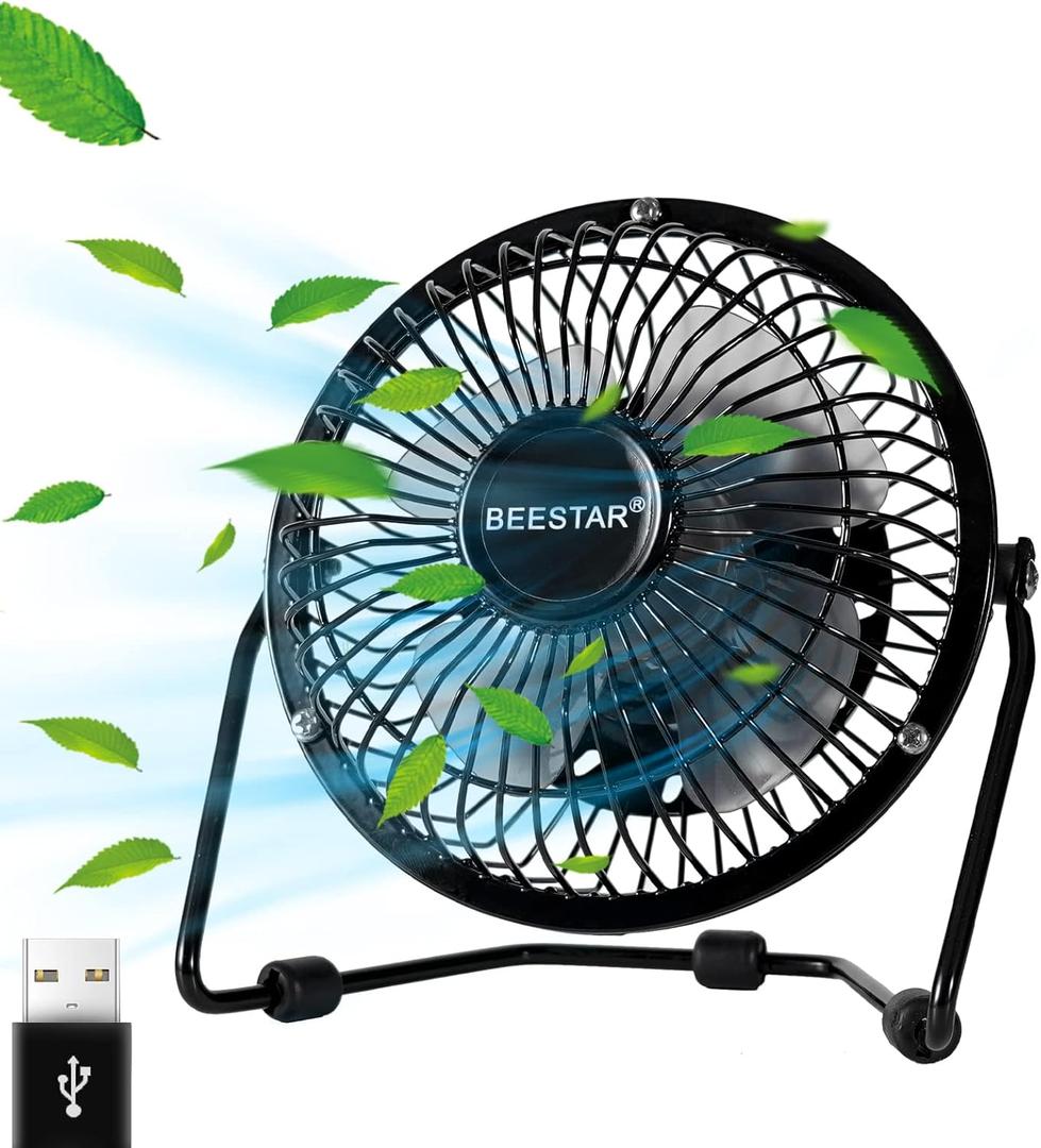 BEESTAR 4 Inch Mini Fan with Metal Construction,Powerful USB Powered,360 Rotation desk Personal Cooling Usb fans small quiet for Home Office Bedroom (Black)