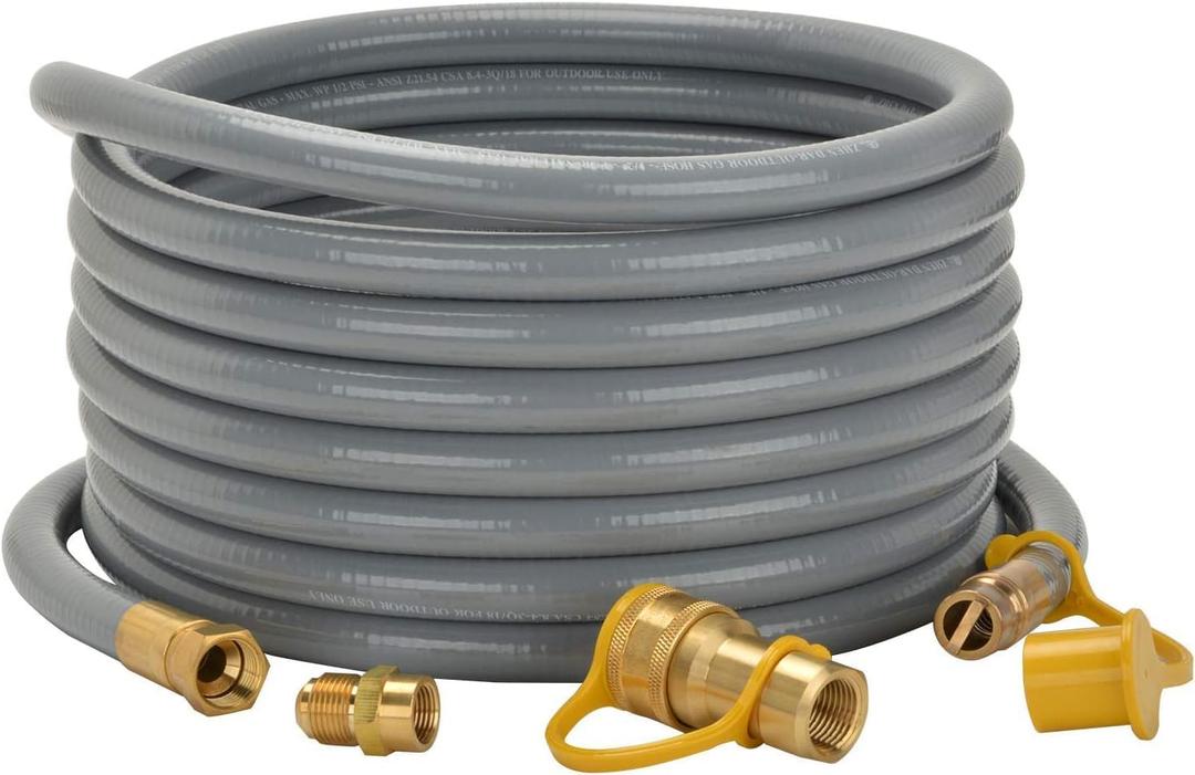 only fire 24 Ft 1/2" ID Natural Gas Hose, Propane Gas Grill Quick Connect/Disconnect Hose Assembly with 3/8" Female Flare x 1/2" Male Flare Adapter for Outdoor NG/Propane Appliance