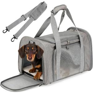 Dachshund Carrier Bag, 19.7 x 13.8 x 13.8 Inch Pet Carrier for Small Dogs, Soft Sided, with Breathable Mesh for Comfort, Portable and Collapsible Travel Carriers for Dachshund Puppy Dogs, Gray