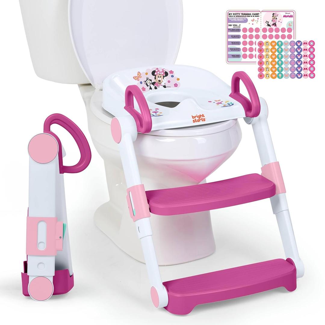 Disney Minnie Mouse Foldaway Ladder Potty Seat by Bright Starts, Toddler Toilet Training Seat with Step Stool & Handles, Easy-Fold Design for Storage, 18M - Up to 50 lbs
