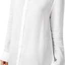 Womens Button Down Shirt Long Sleeve Button Up Shirt Ladies Work Blouses Loose Fit Tops (White, L)