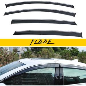 Window Rain Guards Compatible with Chevy Malibu 2016-2025 Smoke Tint with Chrome Trim Outside Mount Tape On/Clip On Style PVC Window Visors Vent Deflectors Set of 4
