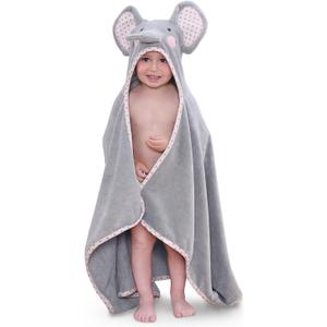 TBEZY Hooded Towel for Kids 100% Cotton Ultra Soft with Unique Animal Design Large for Infants 3-10 Years (Elephant)