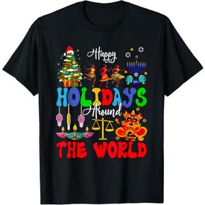 Family Lover Vacations Costume Holidays Around World Xmas Hanukkah Kwanzaa Diwali New Year Unisex-Kids T-Shirt Black Small