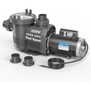 Aquastrong Riptide Series 2 HP In/Above Ground Pool Pump, 220V Dual Speed, Up to 8,586 GPH High Flow, Pure Copper Motor, Energy Efficient, Self Priming with Filter Basket