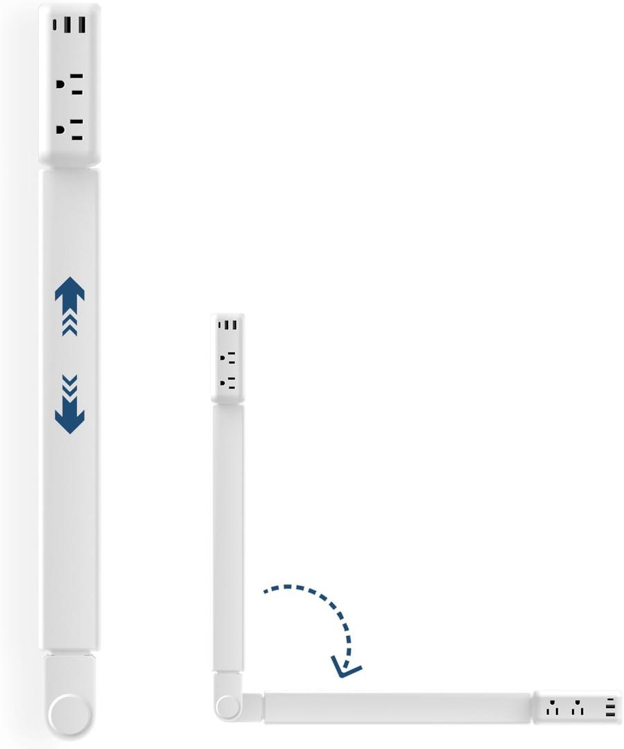Electrical Outlet Extender with 2 AC Outlets, 2 USB-A, 1 Type-C, Rotates 180, Extends 22"-34", Access Hard-to-Reach Outlets for Bedroom Office Behind Couches Nightstands Desks Sofa (White)