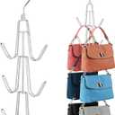 ZEDODIER 2 Pack Purse Organizer for Closet, Heavy-Duty Hanging Purse Hanger Closet Holds Up to 12 Purses, Metal Rotating Space Saving Bag Holder Handbag Storage Hook Backpack Rack, Silver