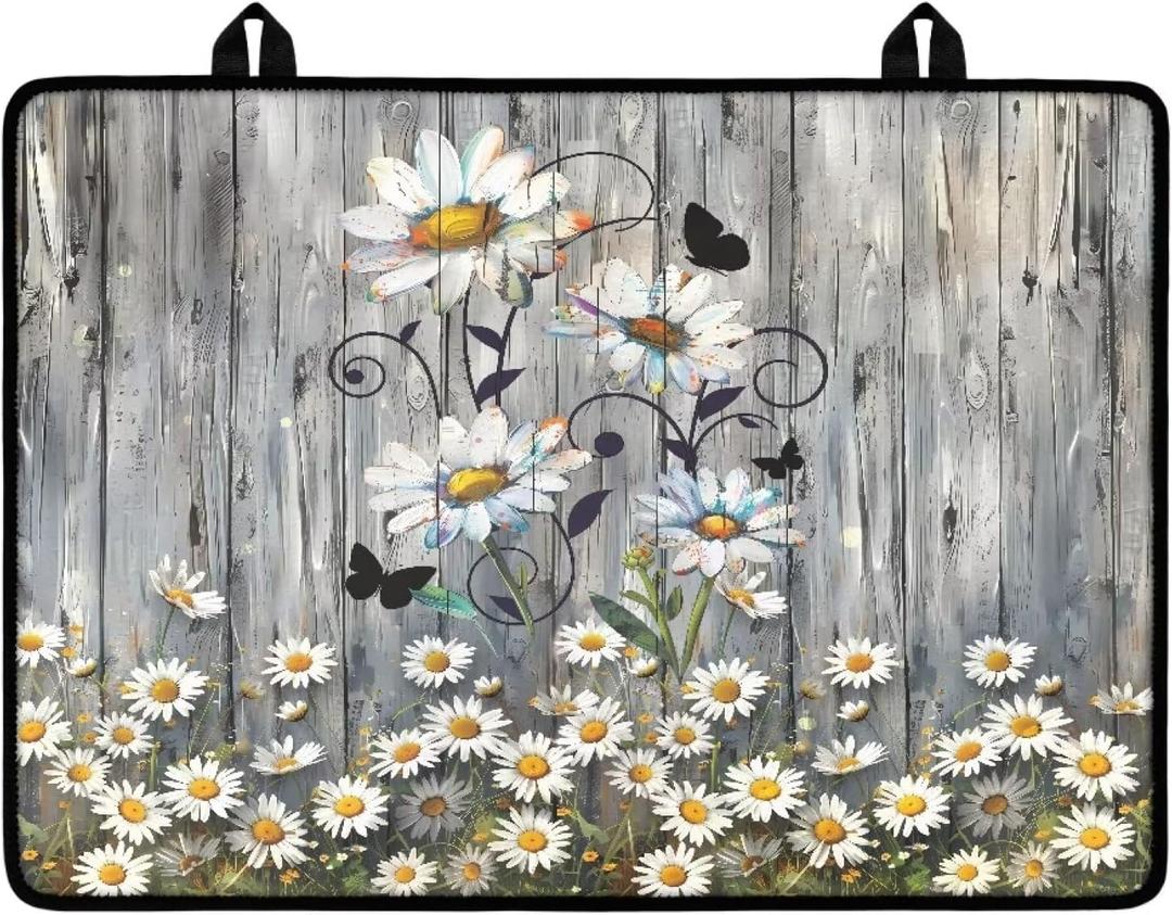 Poceacles Stove Top Cover for Electric Stove, Stove Mat for Glass Stove Top, Heat Resistant Oil Resistant Cooktop Protector Cover for Kitchen Decor, Daisy Butterfly Wood Grain Grey