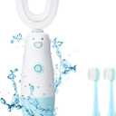 Kids Electric ToothbrushU Shaped Toothbrush Waterproof Battery Powered 360 Automatic Sonic Toddler Toothbrushes for 8-13 Years Old for Boys Girls with 2 Replacement Brush HeadsBlue