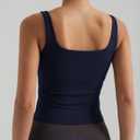 Womens Sports Bra  Workout Crop Tank Tops for WomenSleeveless Square Neck Padded Bras with Built in Bra (X-Small, Navy Blue)