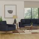 2 Piece Emerald Home Furnishings Lake View Presley Upholstered Sofa Loveseat and Single Sofa set in Navy Aqua (Leg Pegs and Hardware Included) (Single 37Wx37L inches & Loveseat 82Wx37L inches)