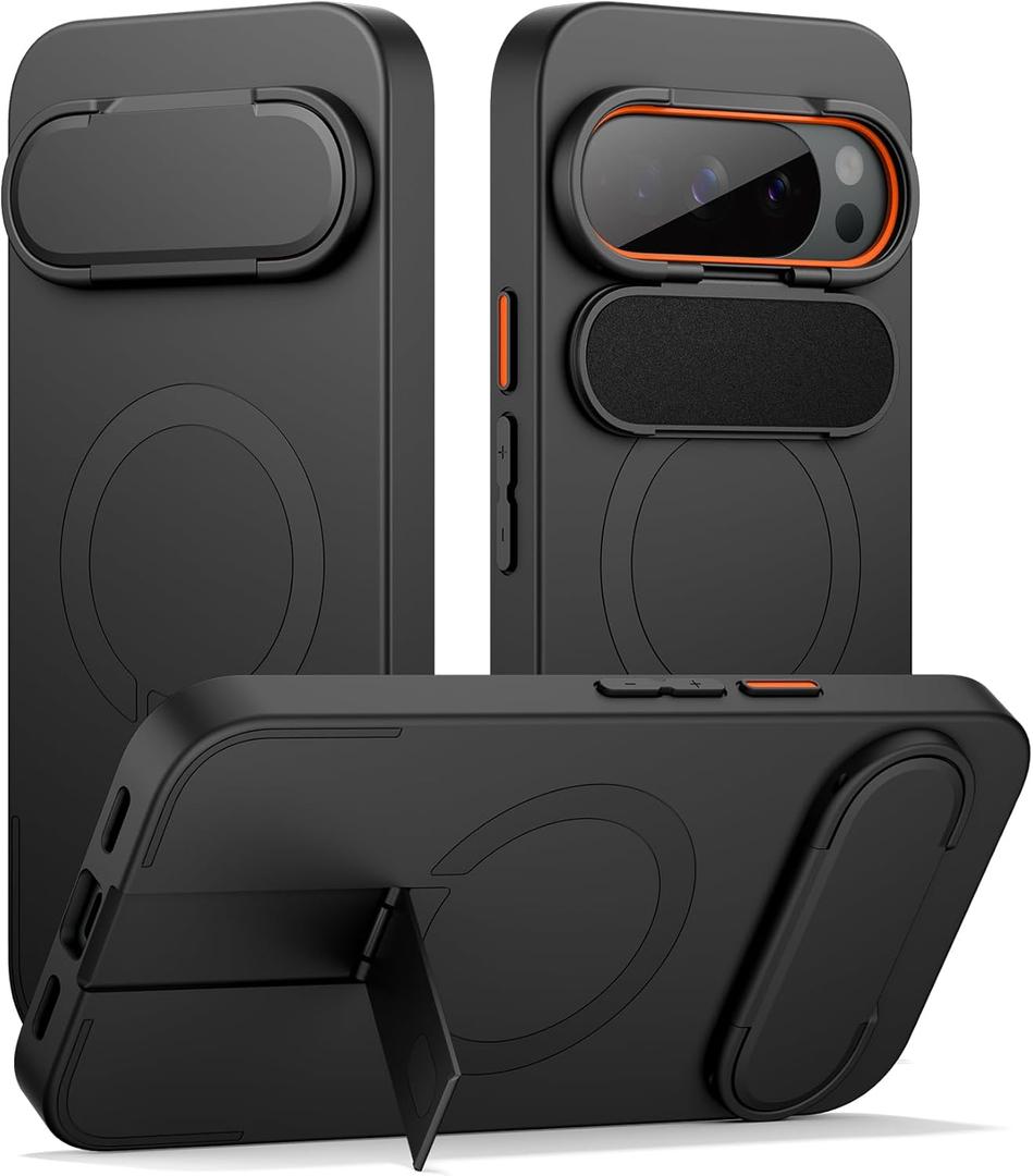 SURITCH for Google Pixel 10 Pro XL Phone Case, Compatible with MagSafe, Protective Cover with Camera Cover & Adjustable Metal Kickstand for Pixel 10 Pro XL 2025, Black