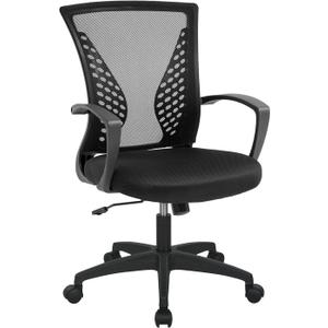 Office Computer Mesh Chair Ergonomic Mid Back Swivel Rolling Desk Chair with Armrest Height Adjustable Lumbar Support x ,Black