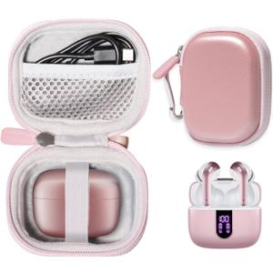 Case for TAGRY X08 Bluetooth Headphones True Wireless Earbuds 60H, mesh Pocket for Charge Cable (Rose Gold)