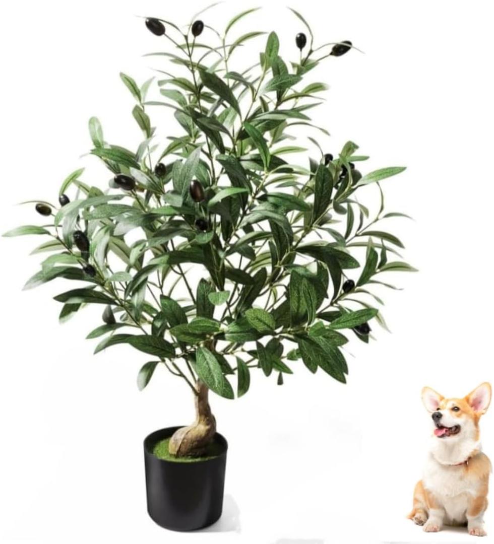2ft Easter Olive Tree Artificial Indoor with Pot, Spring 24" Tabletop Faux Plant Small Fake Olive Tree for Home Office Balcony