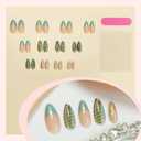 3 x Green French Tip Press On Nails Star False Nails Medium Almond Glossy Artificial Acrylic Full Cover Nude Stick On Nails for Women Manicure 24Pcs