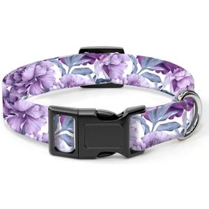 Dog Collar, Cute Dog Collar for Small Medium Large Dogs, Personalized Adjustable Soft Pet Collars with Quick Release Buckle for Walking Running, Cute Purple Floral