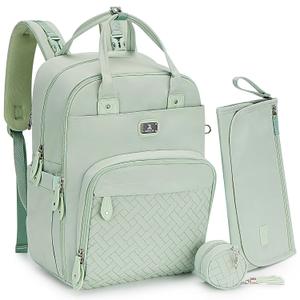 Dikaslon Diaper Bag Backpack with Portable Changing Pad, Pacifier Case and Stroller Straps, Large Unisex Baby Bags for Boys Girls, Multipurpose Travel Back Pack for Moms Dads, Mint Green