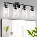 4-Light Black Bathroom Light Fixtures, E26 Modern Vanity Lights for Bathroom with Clear Glass Shade, Wall Lamps for Mirror Hallway Kitchen Cabinet Living Room Sconces Lights