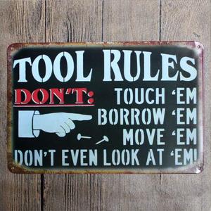 2 x Robert Art Garage Tool Rule Tin Metal Wall Decoration, Original Design Thick Tinplate Tool Rules Wall Art Sign for Garage