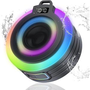 Bluetooth Shower Speaker, Portable Bluetooth Speaker Stereo Sound with Suction Cup/Lanyard, Built-in Mic, IPX7 Waterproof Wireless Speakers Bluetooth 5.4 for Bathroom/Party/Beach/Gift, Black