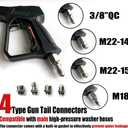 Swivel Pressure Washer Short Gun,Sturdy 5000PSI Power Washer Handle with Replacement Extand Wand Carwash Water Spray Washing Gun and 3/8 Plug & M22-14mm & M22-15mm and 1/4 Adapter 5 nozzles