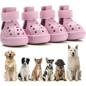 Dog Shoes for Hot Pavement, Non-Slip Waterproof Breathable Easy to Clean Put On and Take Off Dog Boots, Paw Protector for Hot Summer Roads Winter Snow (Pink, Size 8:(3.15"x2.56")(L*W))
