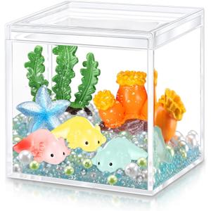 Axolotl DIY Tank Axolotl Craft with 3 Pcs Mini Axolotl Figures Axolotl Beads Axolotl Gift Set Axolotl Charms 3.2 Acrylic Tank (Dark Blue,Cute)