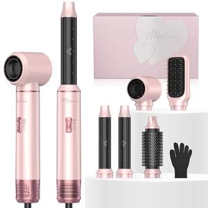 Atopskins 5 in 1 Hair Dryer Brush Set, Hot Air Styler, Detachable Blow Dryer Brush, 3 Heat Settings Auto Curling Wrap Styler, Ionic Hair Styling Tools, Straight Curl Dry Volumiz Smooth (Pink)