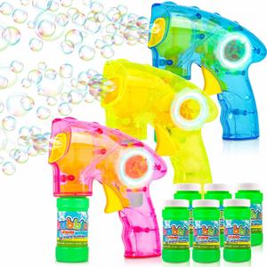 ArtCreativity Friction Powered Light Up Bubble Blaster Gun Set of 3 (No Batteries Needed) Includes LED Bubbles Guns and 6 Bottles Fluid, Outdoor, Indoor Fun Gift Idea, Summer Party Favors