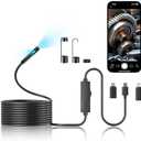 DualLens Endoscope Camera with Light,1920P HD Inspection Camera for Automotive & Home, IP67 Waterproof Borescope with Semi-Rigid Snake Cable,Detects Pipe Clogs,Engine Issues-16.5FT for iPhone Android