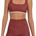 Milumia Women's Polka Dots Workout Set 2 Piece Color Block Bra Tank High Waisted Biker Shorts Layered Matching Yoga Outfit Burgundy Small